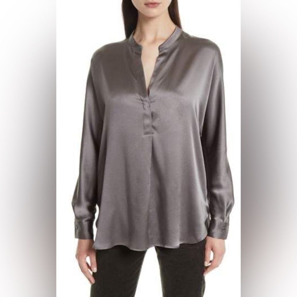Vince Band Collar silk Blouse size Medium
